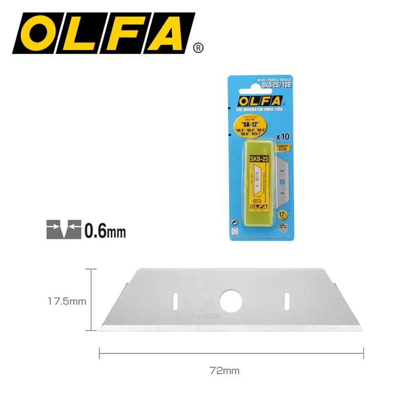 OLFA SKB-2S/10B Stainless Steel Spare Blade 10pcs Washable Trapezoid Safety Blades for SK-12 SK-3 SK-4 SK-5 SK-9 UTC-1 Cutter