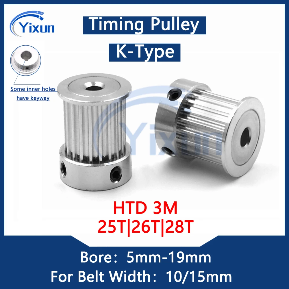 

25T 26T 28 Teeth HTD 3M Timing Pulley Bore 5mm-19mm Fit Belt Width 10/15mm Pitch 3mm High Torque Drive Pulley Synchronous Wheel