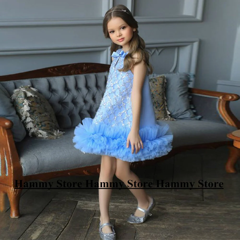 

Yipeisha Sky Blue Flower Girl Dress O Neck Sleeveelss Sequin Birthday Party Gown for Girls Cute Mini Pageant Kids