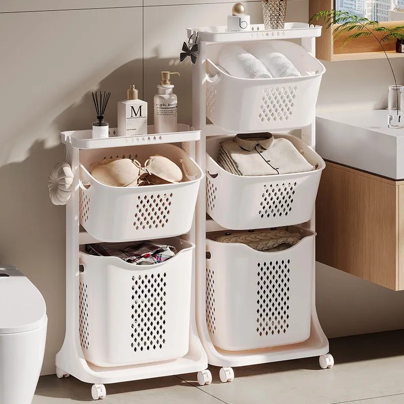 Double Clothes Laundry Baskets Storage Wheels Narrow Trolley Laundry Hamper Large White Kosz Na Pranie Bathroom Accessories