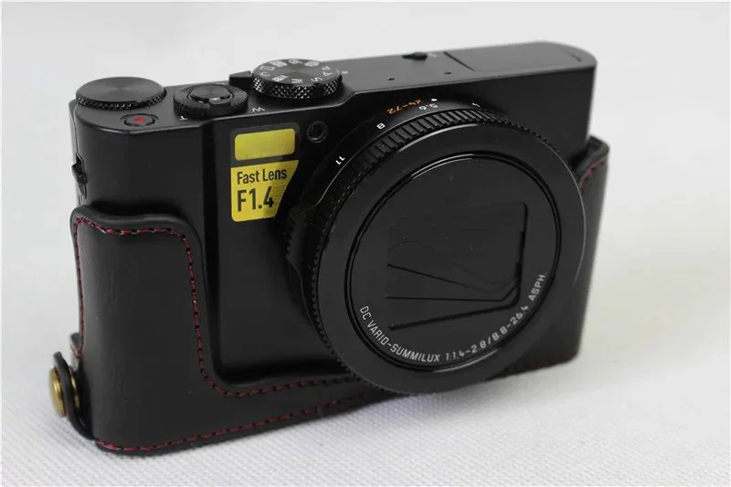 Genuíno couro real proteger câmera meio caso aperto para panasonic lx10 DMC-LX10