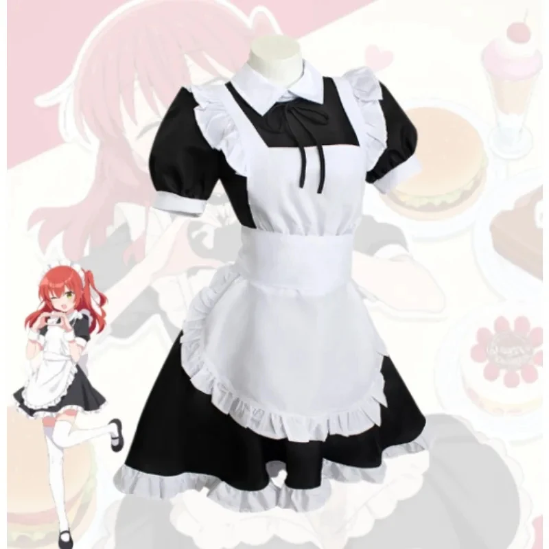 

Euro 7 Cos Hitori Gotoh Cosplay Costume Bocchi The Rock Maid Outfit Full Set Black Dress White Apron for Women Hallo 【【【2