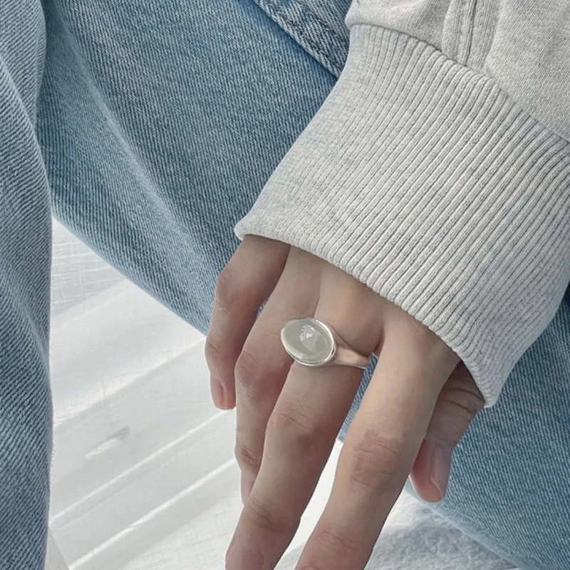 PANJBJ 925 Sterling Silber Mondstein Unregelmäßigen Ring für Frauen Party Geschenk Adjustabler Persönlichkeit Koreanische Dropshipping – Detail 36