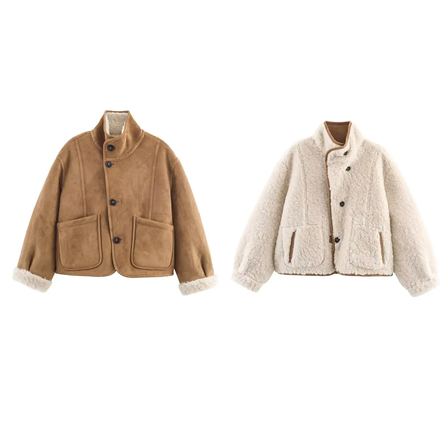 

Осень-зима 2025 г., американское модное женское пальто, повседневная двусторонняя плюшевая теплая куртка