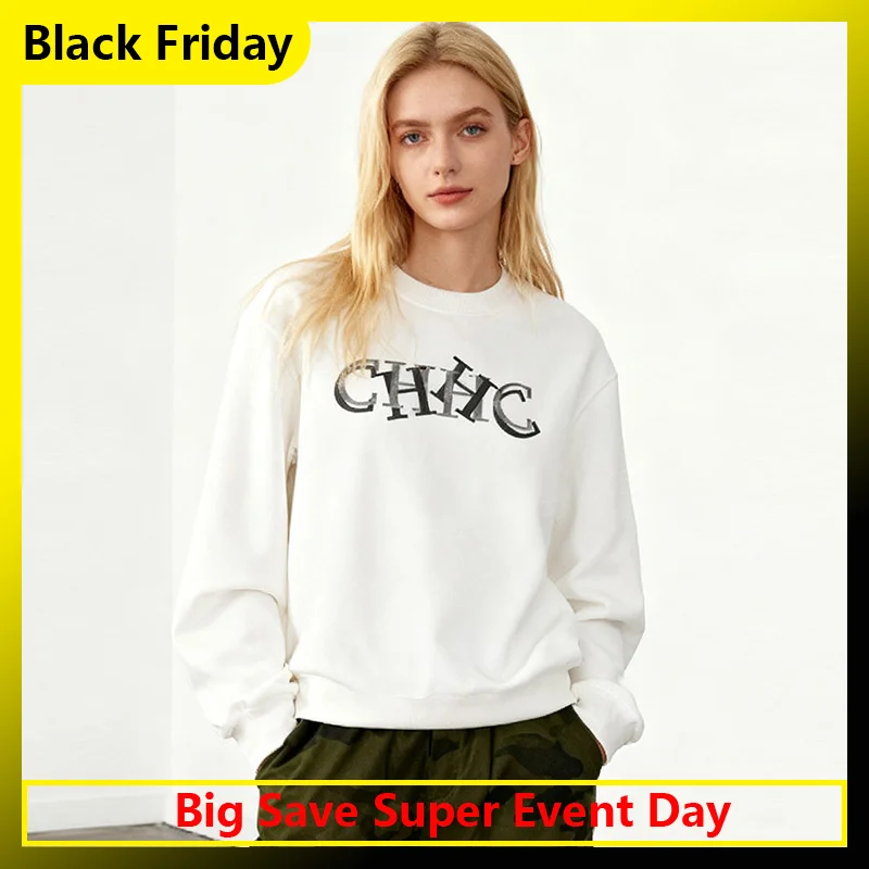 

CH Artistic Letter Print Sweatshirt Round Neck Casual Top Streetwear Style Daily Fashion Pullover Men Women Comfort Fit