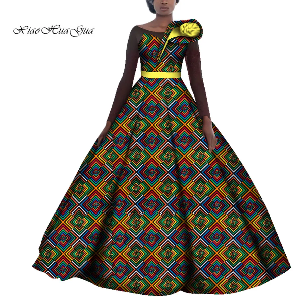 Dashiki African Dresses for Women Wedding Party Evening Dress Cotton Ankara Print Dress Plus Size Boubou Africain Femme WY4141