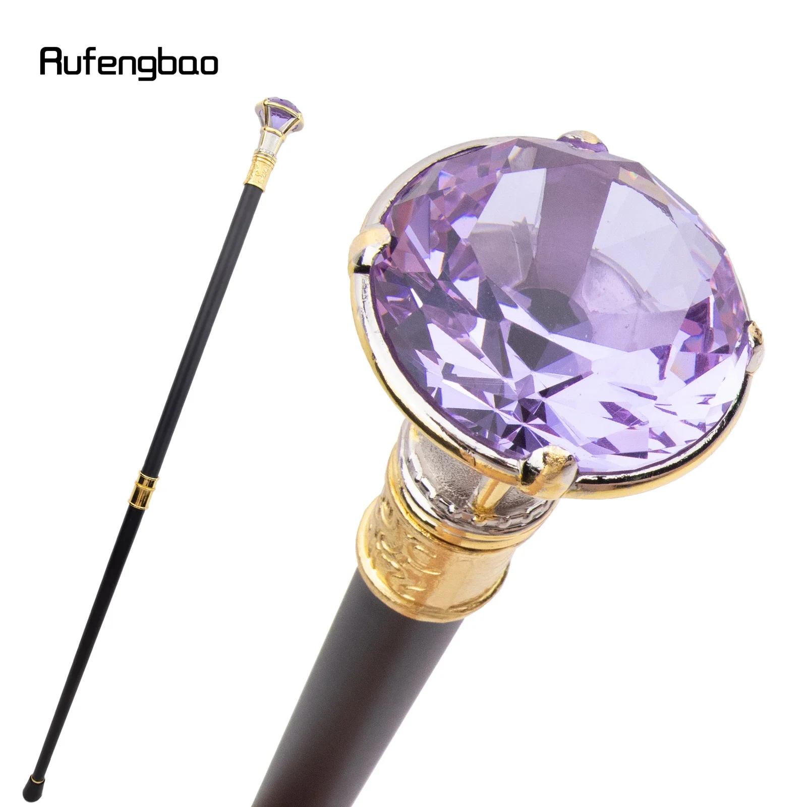 Light Purple Diamond Type Golden White Walking Cane Fashion Decorative Stick Gentleman Elegant Cosplay Cane Knob Crosier 90cm