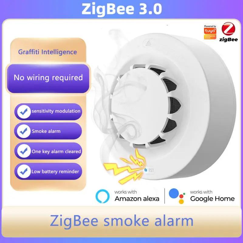 

Tuya Smoke Detector Alarm ZigBee WiFi Alarm 80dB Progressive Sound Photoelectric Smoke Sensor Work With Tuya Zigbee Hub Security