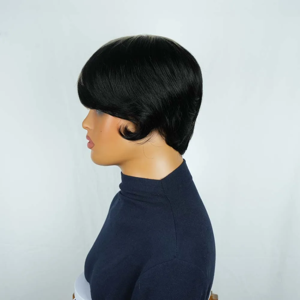 Парики из натуральных волос с стрижкой пикси для женщин Короткий многослойный волнистый парик с стрижкой пикси Реми из человеческих волос Прямой парик машинного производства Черный с блондинкой