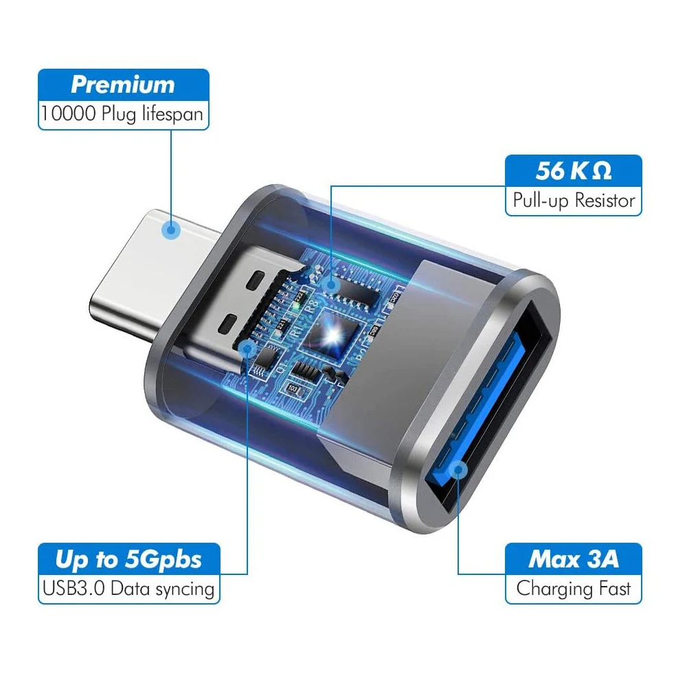 Konverter pengisi daya USB 3.0 ke Tipe C, konektor adaptor pengisi daya tipe-c ke USB Male To tipe-c untuk PC MacBook mobil USB ipad 2 buah