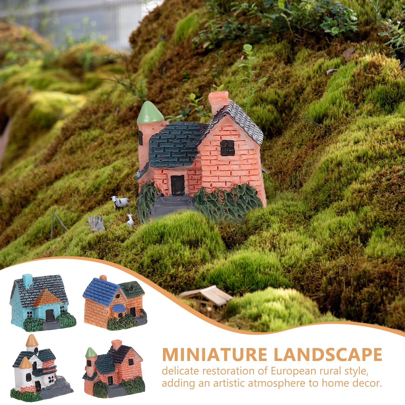 Adorno de cabaña de resina en miniatura de 4 Uds.: Villa micropaisaje para decoración de bonsái de jardín de hadas, accesorios de plantación suculenta,