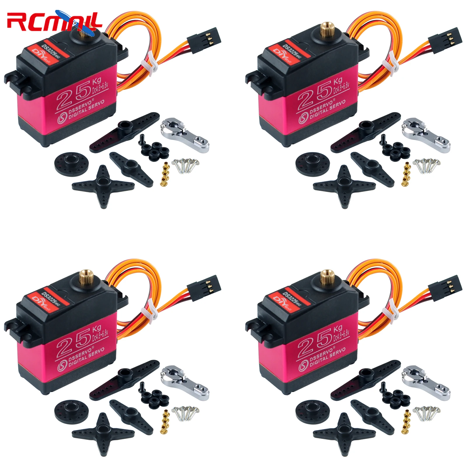 RCmall 4PCS DS3225 25kg Full Metal Gear with 25T Metal Arm 180 270 Degree Digital Servo Motor for RC Car Boat Robot