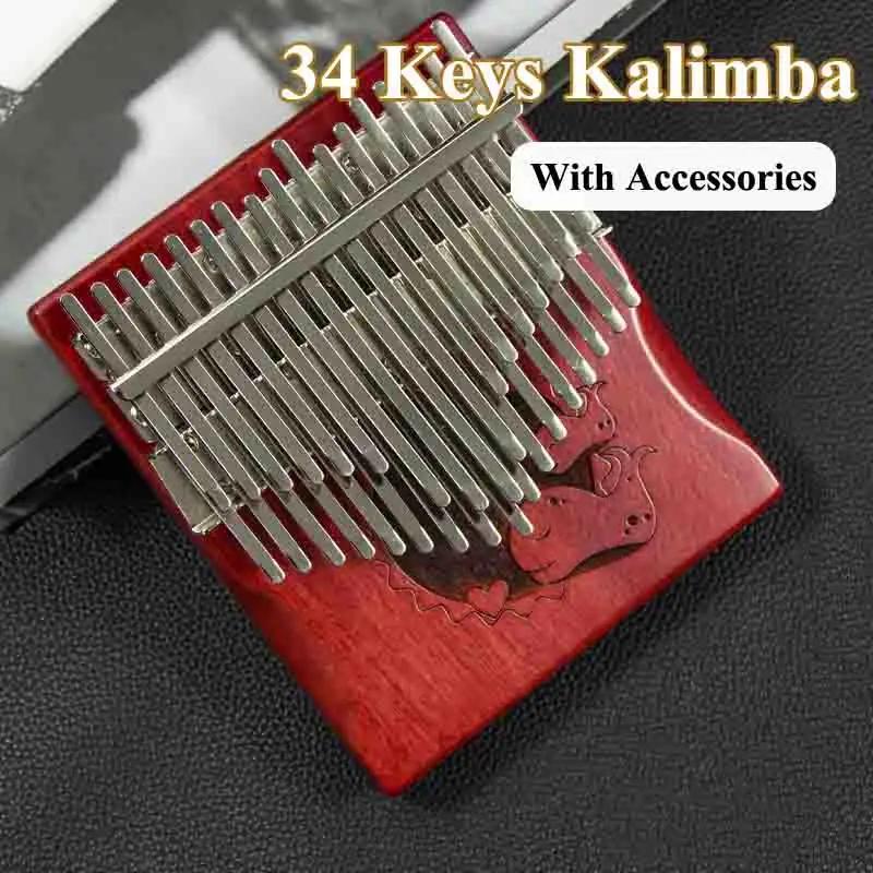 Gauntlets 34 Keys Kalimba Finger Thumb Piano With Tuning Hammer Learning Book Portable Music Box For Music Lover Beginner Kids