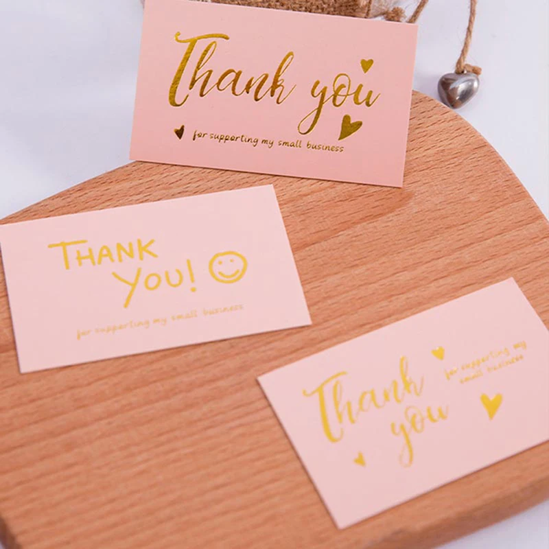 50pcs Pink Thank You for Supporting My Small Business Card Thanks Greeting Card Appreciation Cardstock for Sellers Gift