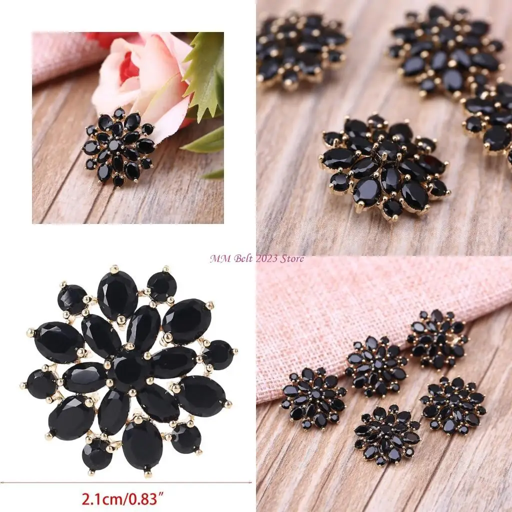 

49ME 5Pcs 21mm Black for Rhinestone Flower Buttons Jewelry Embellishments DIY Accesso