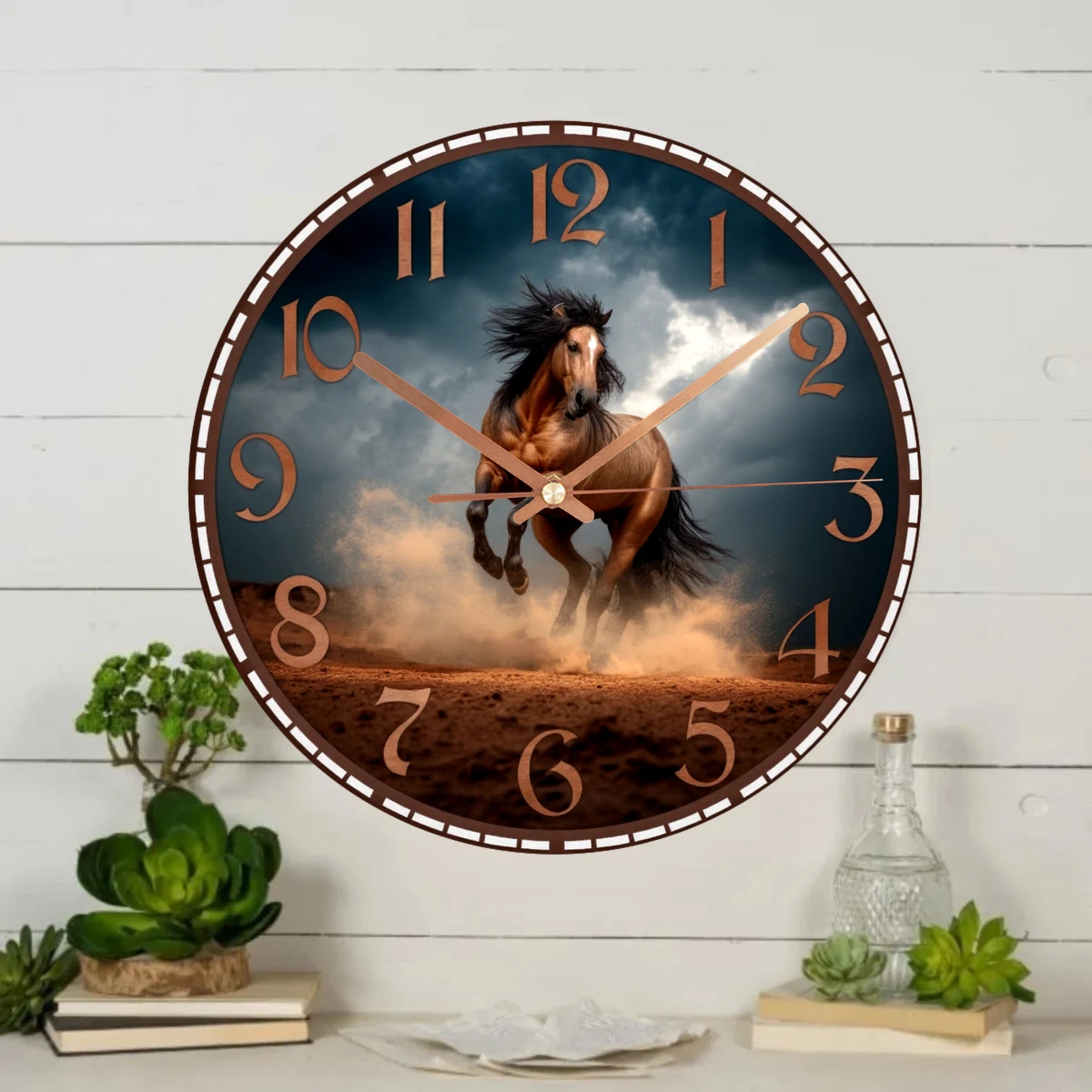 1pc Horse Wall Clock, Tropical Seaside Scenery with A Galloping Horse Design Wall Clock, Silent Clock, for Living Room Be