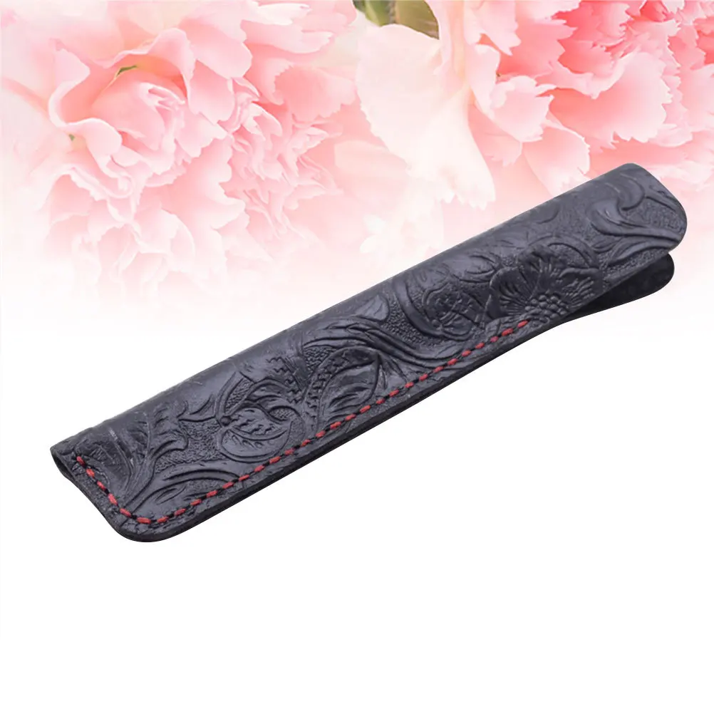 

Pen Case Holder Handmade Genuine Cowhide Protective Sleeve for Fountain Pens Multi Pen Storage Pouch Black Carved Design