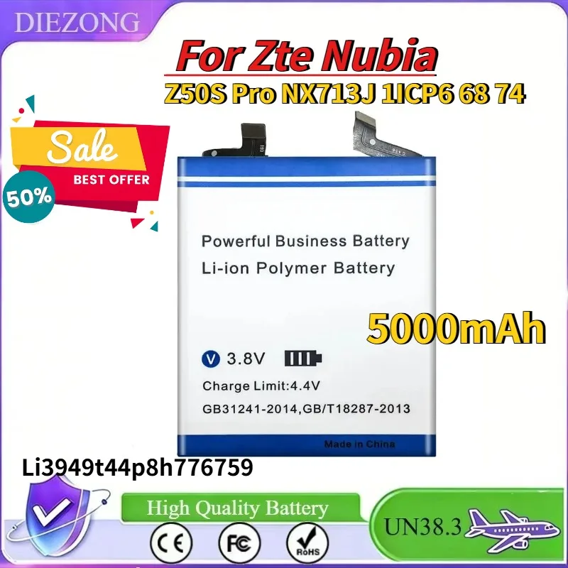 

In Stock 2026New For Zte Nubia Z50S Pro NX713J 1ICP6 68 74 Mobile Phone Battery Long Lasting Li3949t44p8h776759 5000mAh