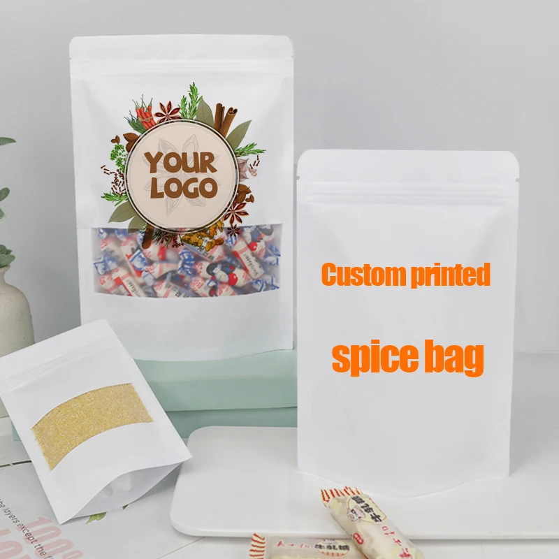 

Крафт-бумага Spice Stand Up Zipper Bag с окном Пользовательские пакеты для контейнеров для хранения логотипов