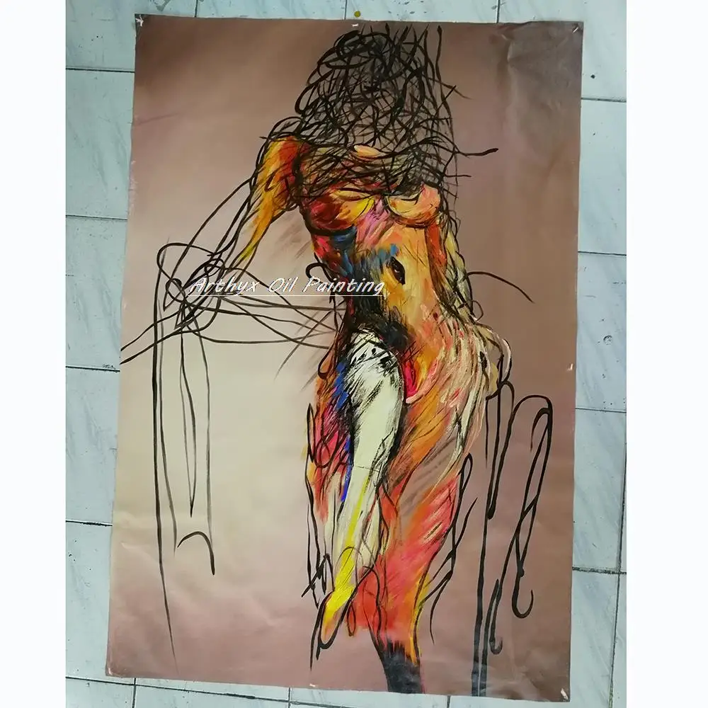Arthyx Large Handpainted Abstract Naked Woman Oil Paintings On Canvas,Modern Figure Wall Art,Pictures Room Decoration,Home Decor
