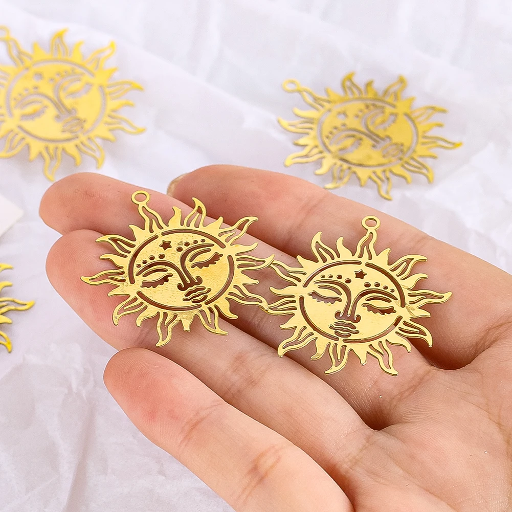Brass Sunflower Moon Wind Chime Pendant Handmade DIY Crystal Sun Catcher Making Accessories Home Hanging Decoration Gift