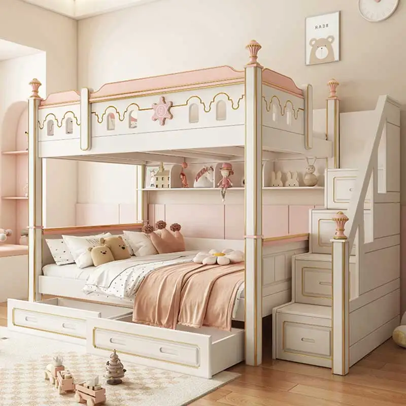 

Modern Wooden Adult Children's Bunk Bed Family Furniture Bedroom Set Luxury Wooden Girl Children's Bunk Bed with Storage Slide