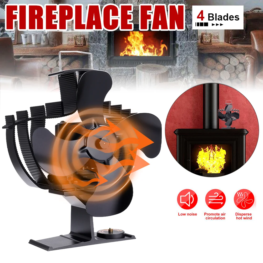 Fireplace Fan 4-leaf Standing Shaking Head Hot Air Stove Environmentally Efficient Friendly Quiet Fan Heat Distribution