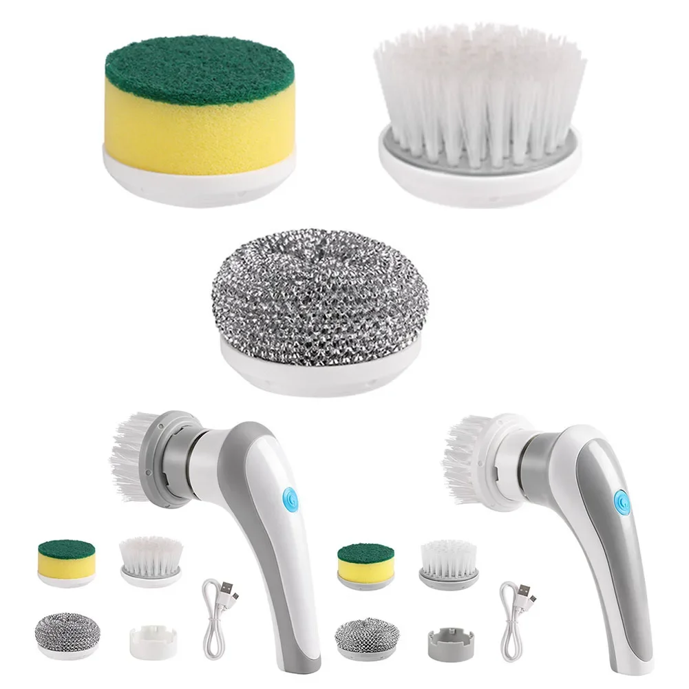 Electric Clean Brush Multifunctional Handheld Scrubber Brush 360 Degree Rotation 3 Replaceable Brush Heads Kichen Accessories