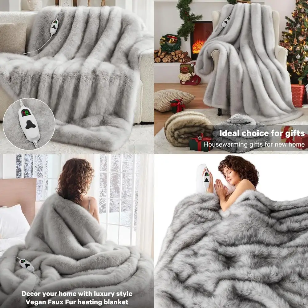 

Luxurious Faux Fur Electric Blanket, 50x60, 10 Heat Settings, 8H Auto-Off, Ideal Winter Gift for Women and Moms
