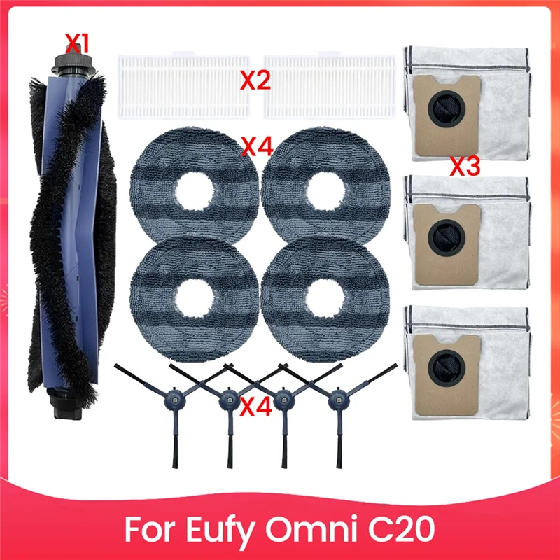 

Y50A-14PCS Main Brush Filter Mop Cloth And Dust Bag Set For Eufy Omni C20 Robotic Vacuum Cleaner Replacement Parts