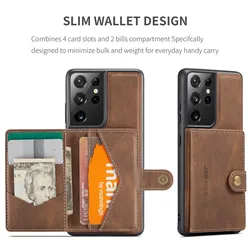 Genuine Leather and PU Case for Samsung Galaxy S20 Plus, S21 FE, S22, S23, S24 Ultra S25, Built-in Magnet, Removable Back Cover