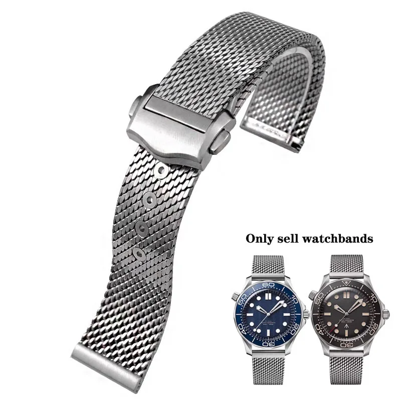 Stainless Steel Watch Strap for Seiko for Omega Seamaster 007 Diving Wrist Band Milanese Mesh Strap Folding Buckle Bracelet 20mm