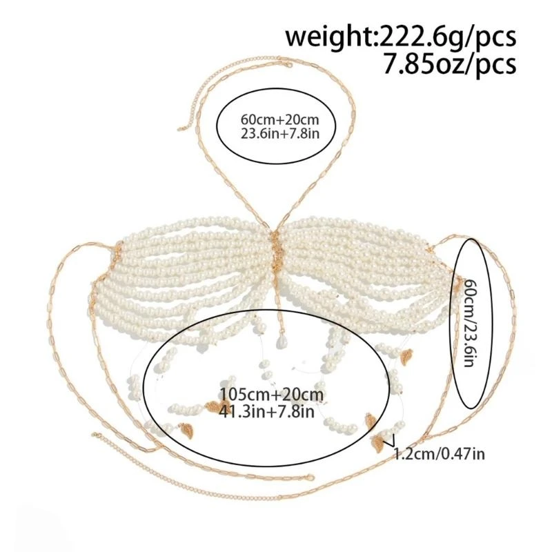 

Unique Designs Elegant Pearls Body Jewelry Bra Chain Soft Fabric Decorative Accessory for Bolds Fashionable Statement