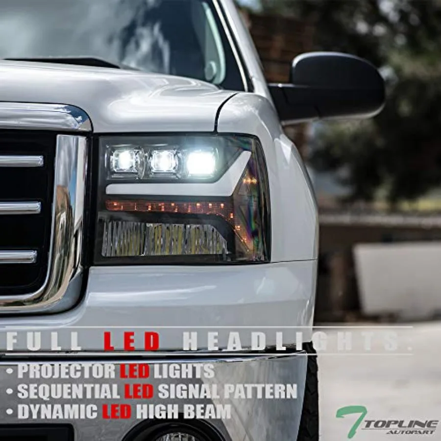 Compatible con GMC Sierra 2007-2013 1500/2007-2014 2500 3500 HD carcasa negra faros de proyector tri secuenciales LED completos con