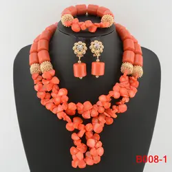 Newly Designed African Costume Jewelry Sets Red Coral Beads Jewelry Sets Wedding Jewelry Sets