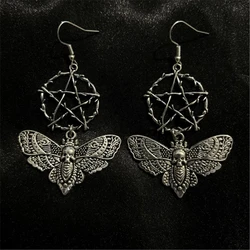 Gothic Wicca Pentagram Death Moth Earrings Jewellery Goth Fairycore Halloween Witchy Occult Alternative Medieval Women Gift
