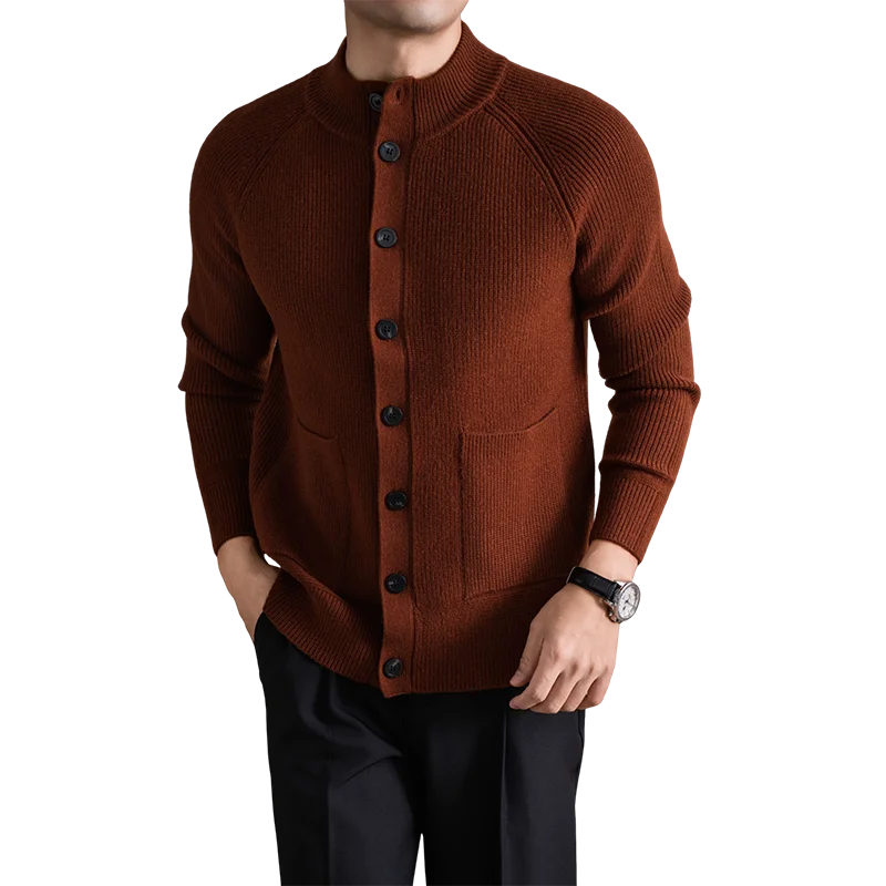 

Korean New Trendy Sweater Cardigan Men Classic Stand Collar Wool Blend Coat Single Breasted Warm Knit Clothes Long Sleeved