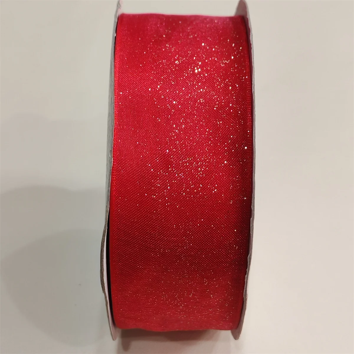 38mm 25 Yards Rotes Organza-Band mit Drahtkante und Glitzer für Geschenkverpackungen, Hochzeitssträuße, Heimparty-Dekoration, DIY-Basteln