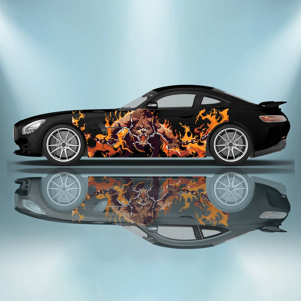

Flame Werewolf Chained By Iron Car Vinyl Wraps Decal Self-adhesive PVC Sticker Suitable for Trucks SUV Decor Auto Accessories