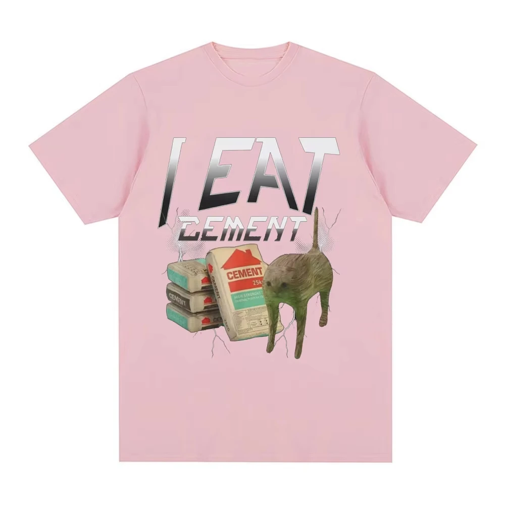 أنا أكل الاسمنت مضحك القط ميمي تي شيرت الرجال النساء موضة عادية كم قصير تي شيرت الذكور المتضخم القطن تنفس