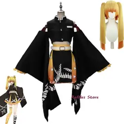 Agatsuma Zenitsu Cosplay Costume Anime Zenko Cosplay Black Yellow Party Dress Long Wig Socks Headwear Suit