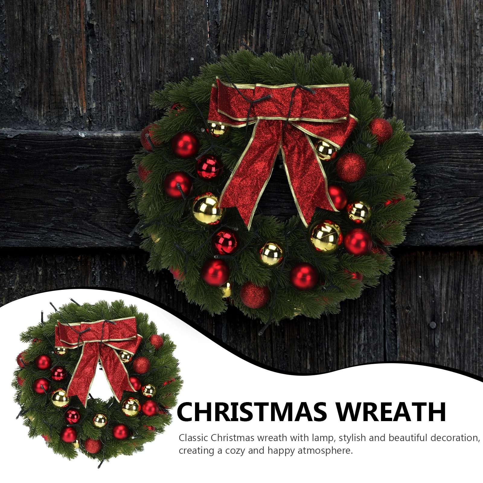 

1Pcs LED Lighting Wreath Classic Christmas Hanging Decor Home Party Xmas Garland Decorative Ornament Wreath Decor