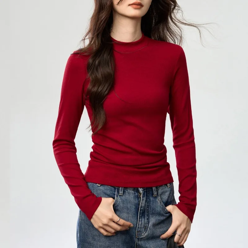 

Thin velvet polished small stand-up collar bottoming shirt women's autumn and winter long-sleeved T-shirt thermal top