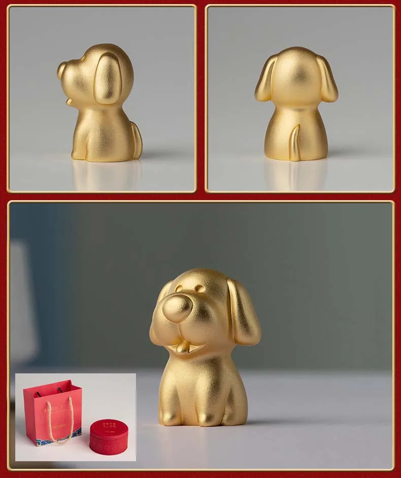 CHINA Foreign Business Gift  Limited Edition Mascot Talisman Auspicious GOOD LUCK 24K gold-plating Zodiac dog animal carving ART