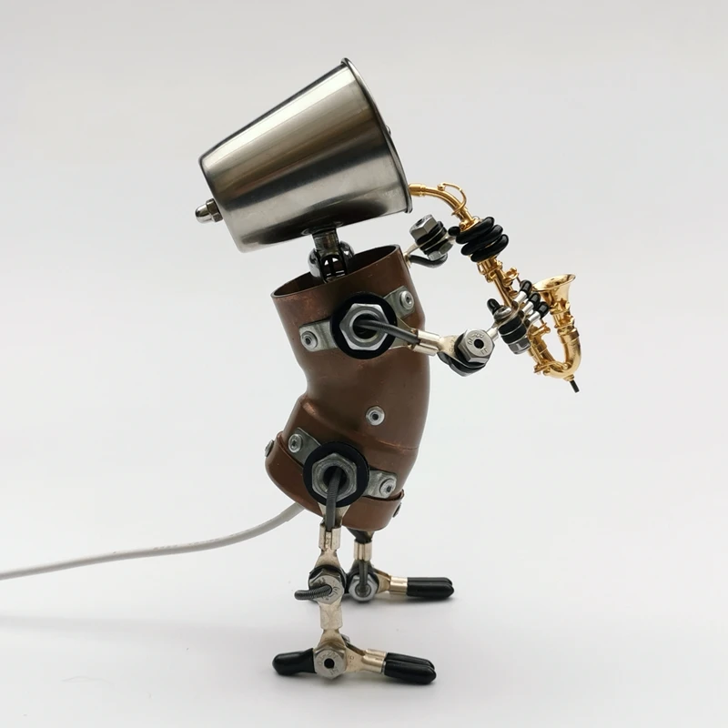 

Industrial style metal punk handcrafted robot desktop decoration instrument saxophone trumpet