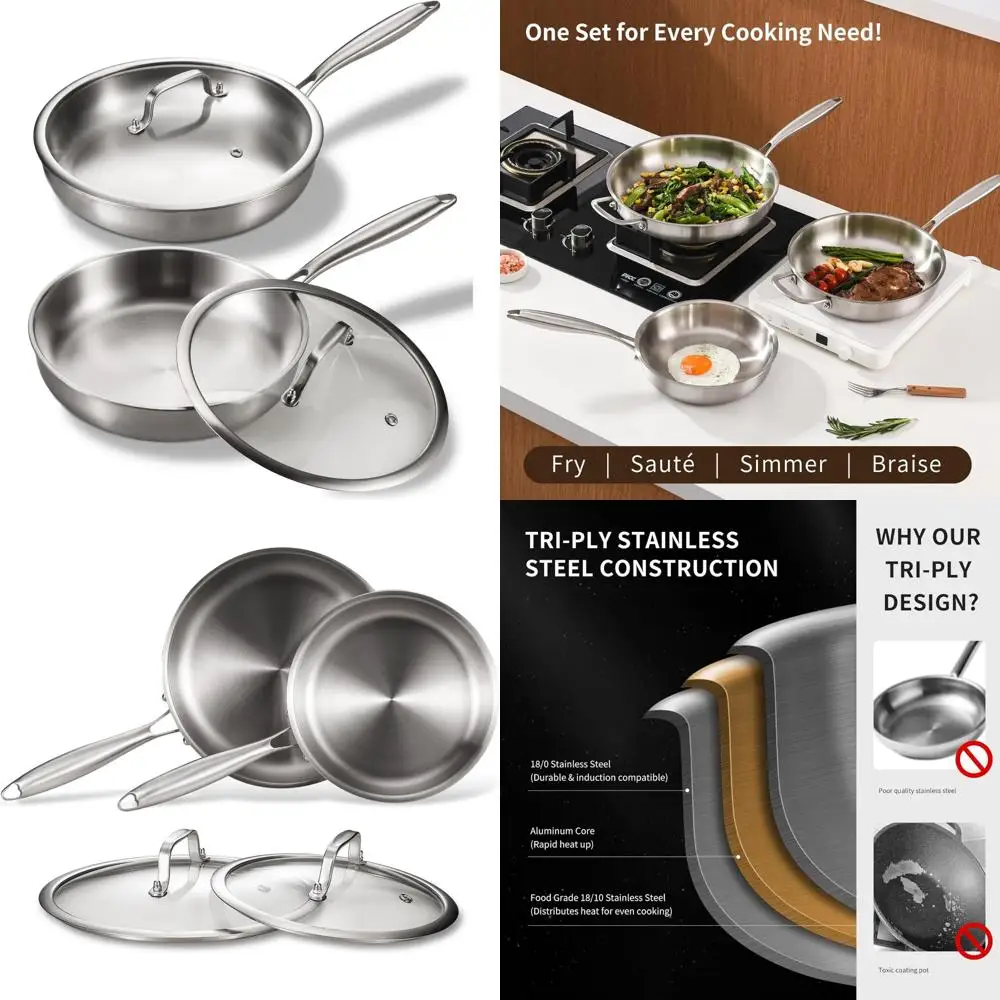 

Stainless Steel Cookware Set, Non-Stick Skillet Griddle, PFOA and PTFE-Free, Ideal for Induction Cooktops, Kitchen-Friendly Pan
