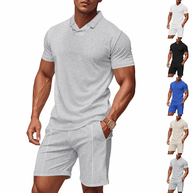 

Loose Men's Summer Casual Burk Collar Shirt Short Sleeve Shorts Set Comfortable Breathable Lightweight Cotton Blend
