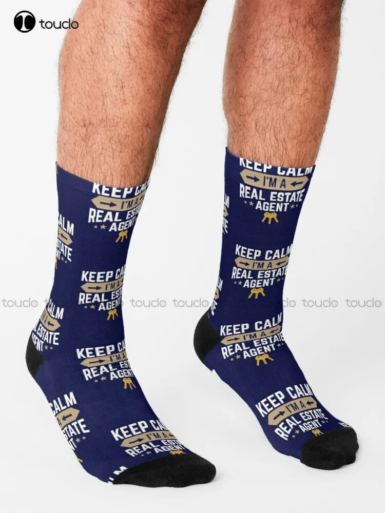 Keep Calm I'M A Real Estate Agent Socks Boys Football Socks Personalized Custom Unisex Adult Teen Youth Socks 360° Digital Print