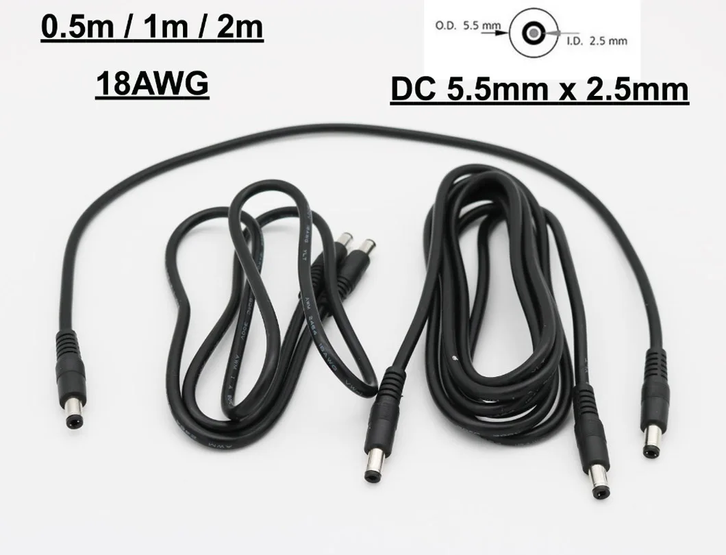 0.5M/1M/2M CCTV Camera DC Power 5.5mm x 2.5mm Male To Male Connector Extension Adapter Cable Wire Cord 18AWG