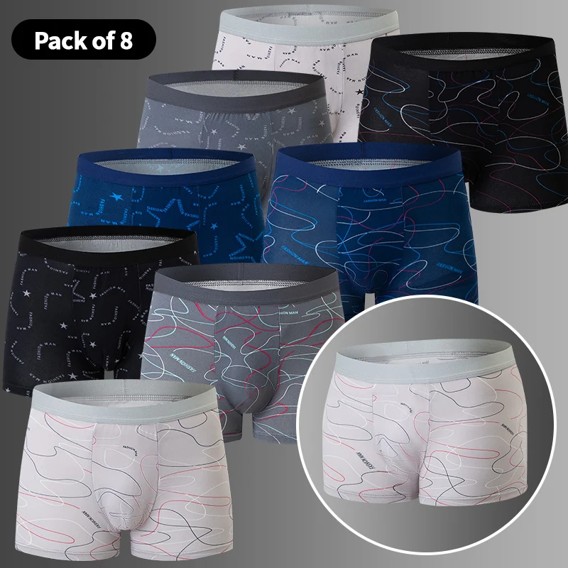 8-piece European and American Size MEN'S Underwear Fashion Printed Beach Pants Fat Men Can Wear Underwear Is Very Good.